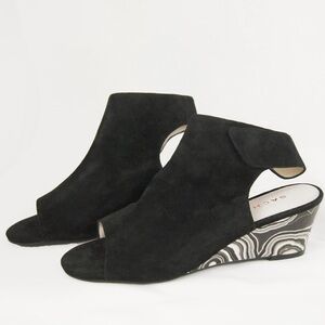 Sacha London Vilma Leather Suede Black White Open Toe Marble Wedge Heel Shoes